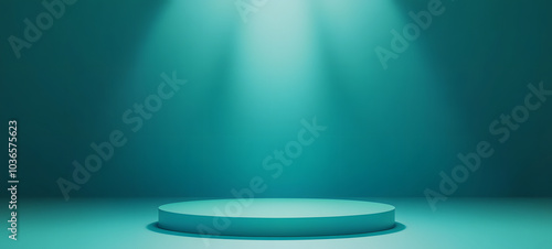 Abstract pastel teal color and gradient cyan light background with mint green table backdrops display product design. Turquoise empty space room for showing. Blur 3D render podium stage vector texture