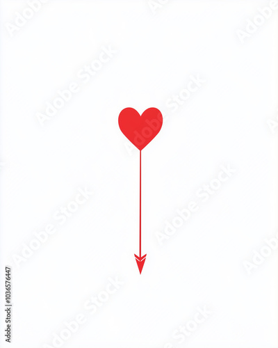  Red heart with arrow on minimalist white background