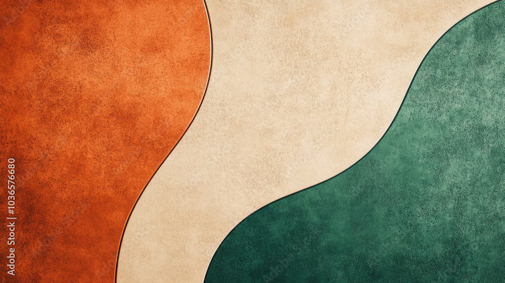 Abstract geometric waves in orange and green tones with textured background Abstract geometric waves in orange and green tones with textured background