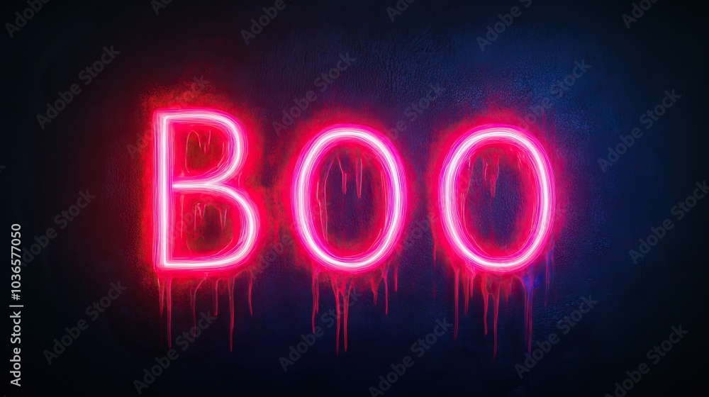 Bright neon sign spelling 'BOO' with a dark background, perfect for Halloween or spooky themes. Bright neon sign spelling 'BOO' with a dark background, perfect for Halloween or spooky themes.