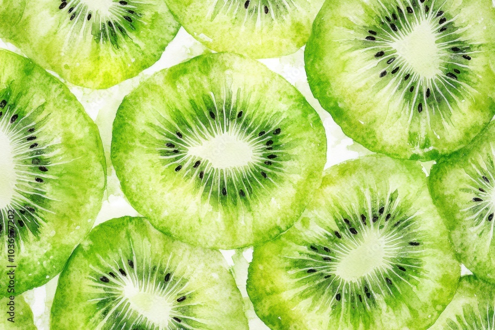 Fototapeta premium Fresh Kiwi Slices on White Background