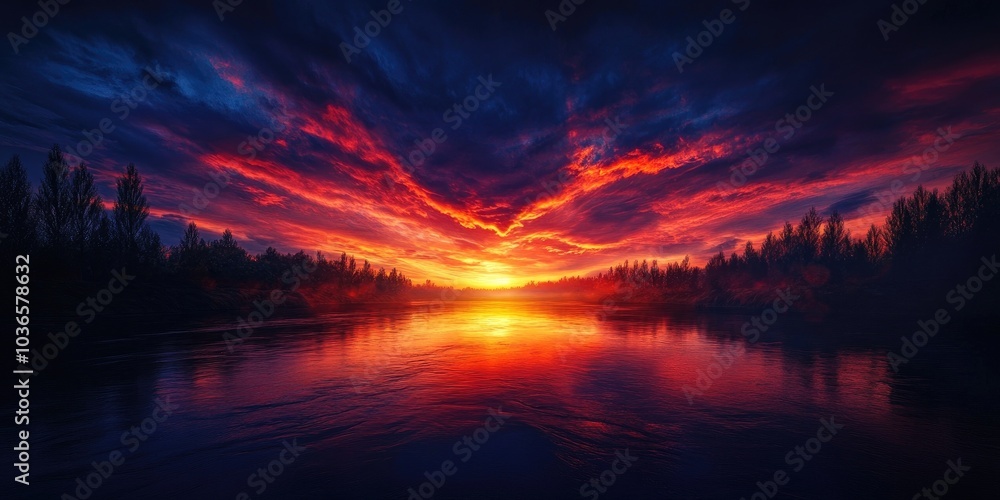 Stunning sunset over the river with a captivating evening sky, Beautiful sunset over the river with an enchanting evening sky Stunning sunset over the river with a captivating evening sky, Beautiful sunset over the river with an enchanting evening sky