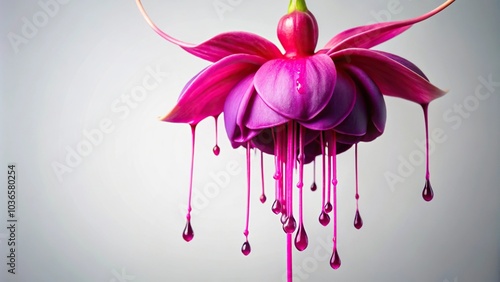 Isolated fuchsia flower with dripping slime on its petals, fuchsia, decay, slime