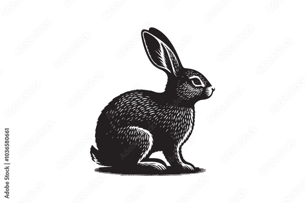 Obraz premium Cottontail Rabbit silhouette vector illustration, Cottontail Rabbit silhouette