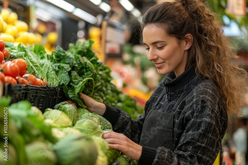 Grocery store supervisor giving instructions to her new employee in a shop, Generative AI