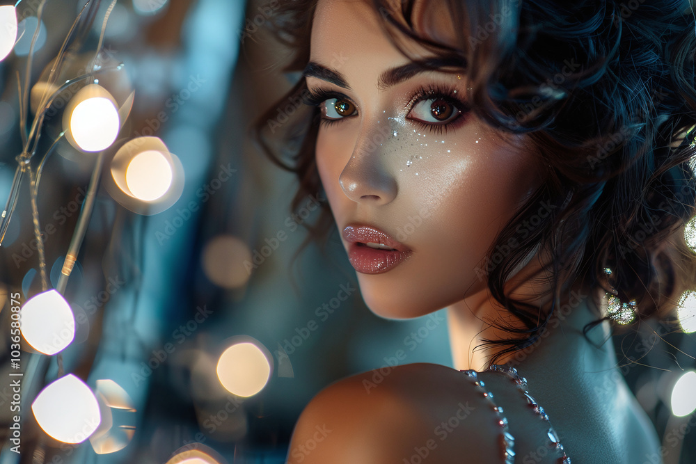 Perfect makeup on beautiful woman in a professional photo studio with lighting effects. Professional portrait of beautiful woman. Copy space, banner concept. Perfect makeup on beautiful woman in a professional photo studio with lighting effects. Professional portrait of beautiful woman. Copy space, banner concept.