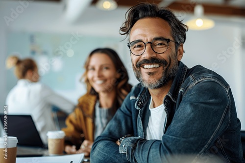 Smiling Entrepreneur in Meeting with Business Partner