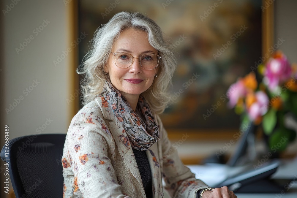 Senior business woman in office, Generative AI