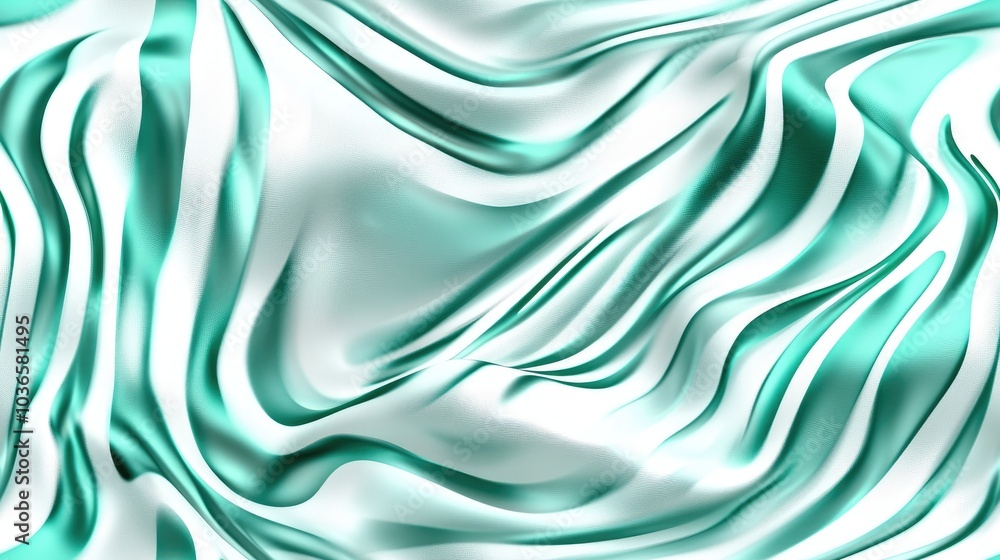 Fototapeta premium 3D Flowing Shape Design with Dye Effect Stripes Stylish Zebra Inspired Texture Modern Textile Design and Seamless Pattern in Mint on Light Jungle Fashion Print