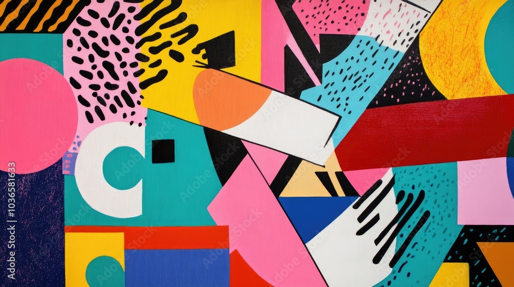 Fototapeta premium Abstract geometric Memphis style background painting