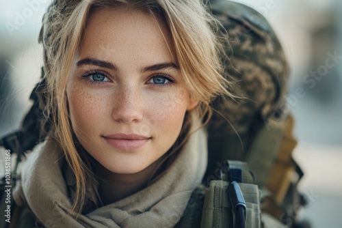 Female soldier returning home from the army, Generative AI