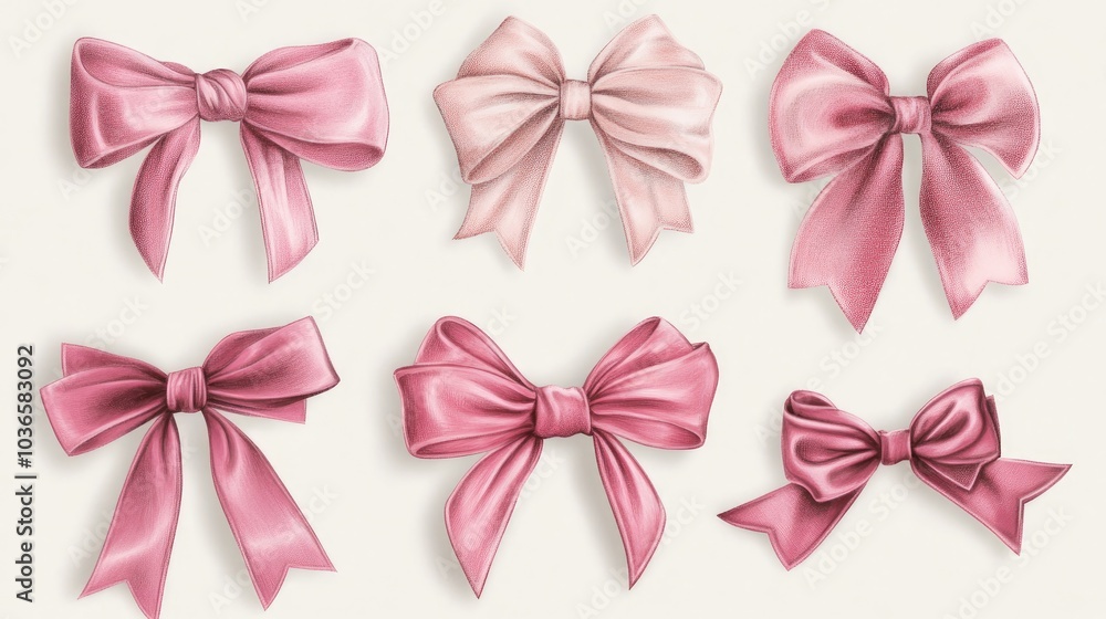 Hand drawn coquette ribbon bow in varying shades of pink perfect for fashion illustrations and trending designs Hand drawn coquette ribbon bow in varying shades of pink perfect for fashion illustrations and trending designs