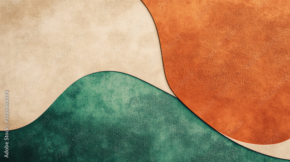Abstract geometric waves in orange and green tones with textured background Abstract geometric waves in orange and green tones with textured background
