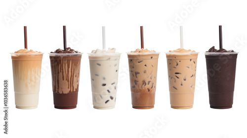 Mocha coffee ice cream milk shake on white isolated on clear png background and transparent background. food drink and dessert concept for cafe and restaurent, AI generative. photo