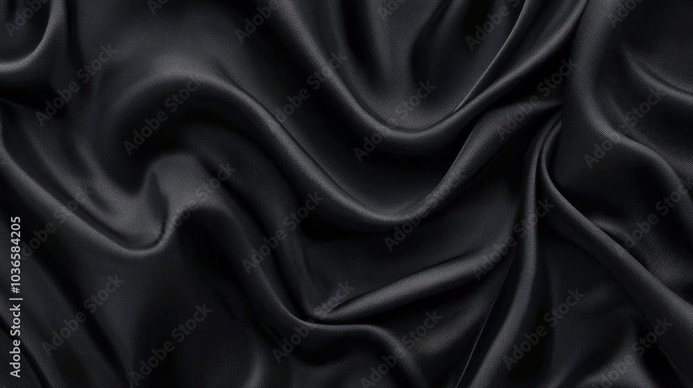 Fototapeta premium Draped Black Silk with Soft, Flowing Folds: Rich Textile Texture for a Fashionable and Elegant Backdrop