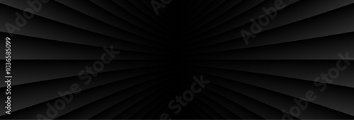 Abstract black background with 3d lines pattern, architecture minimal dark striped vector background illustration for business presentation.