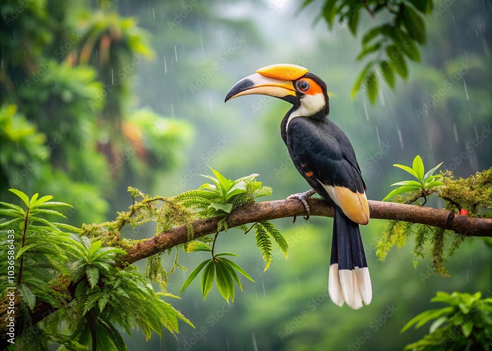Obraz premium Rangkong, burung langka dan terancam punah di Thailand, menghadapi ancaman kepunahan.