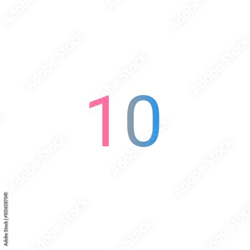 Colorful number ten on white background art print.