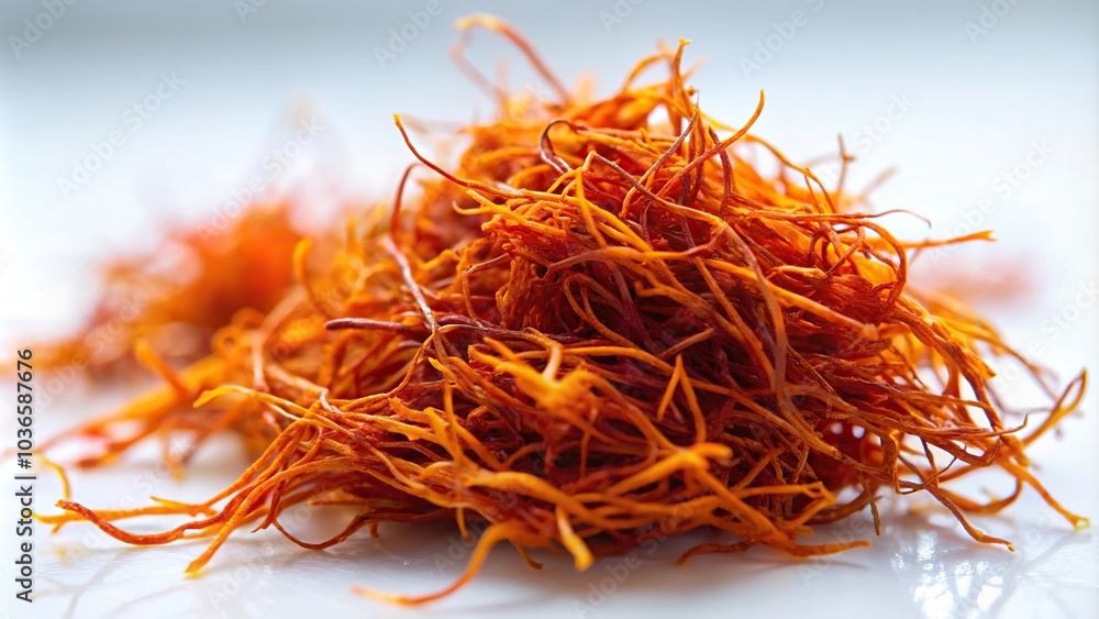 Fototapeta premium Saffron-colored fibers from a fungus or plant are stuck together by a slimy substance that resembles silk, nature, fiber, saffron
