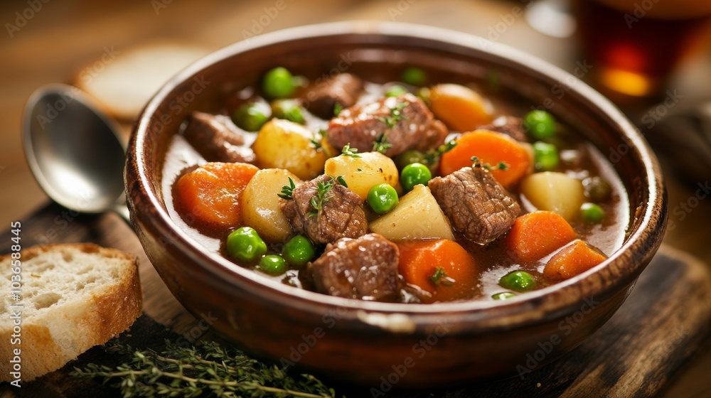 A hearty beef stew with tender chunks of beef, carrots, potatoes A hearty beef stew with tender chunks of beef, carrots, potatoes