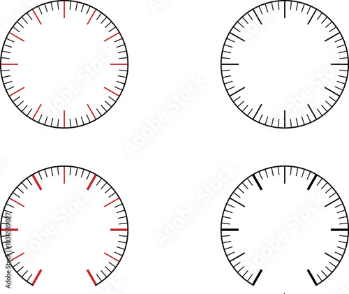 Pressure meter, Speedometer, Barometer navigator or indicator scale measuring dashboard vector illustration. Editable and scalable.