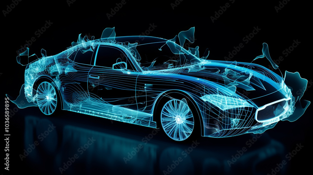 Fototapeta premium X-ray of car with chassis isolated on black background. 3D illustration
