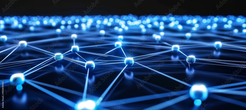 Abstract Network Connections with Glowing Blue Spheres Technology, Communication, and Data Abstract Network Connections with Glowing Blue Spheres Technology, Communication, and Data