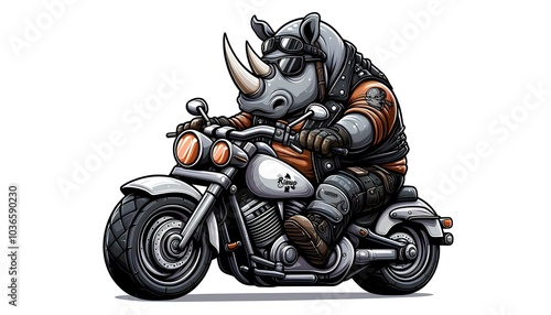The Cool Biker Rhino Cartoon Style Art