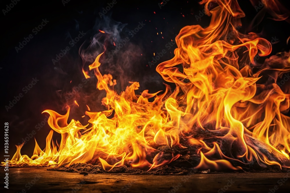 Fototapeta premium Fiery art captures attention with fire drawings amidst ample space for text.