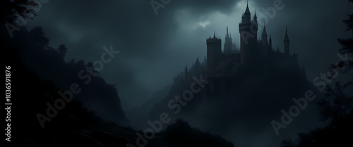 Dark and creepy gothic castle background, hyper detail