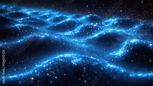 Shimmering blue waves illuminated by starlight create a magical effect in a dark environment at night