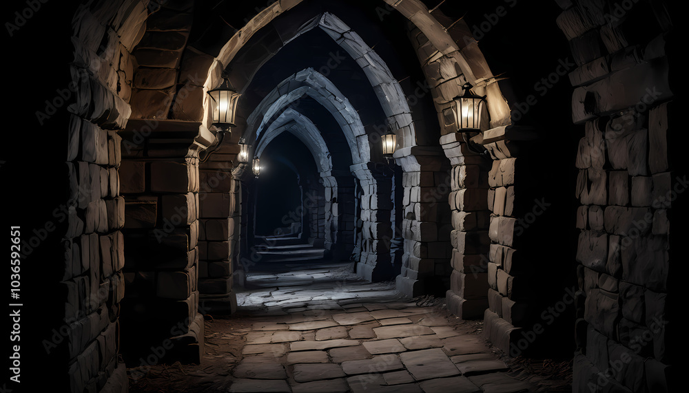 Fototapeta premium Dark and creepy gothic castle background, hyper detail