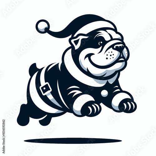 Bulldog in Santa Claus Costume Running Joyfully