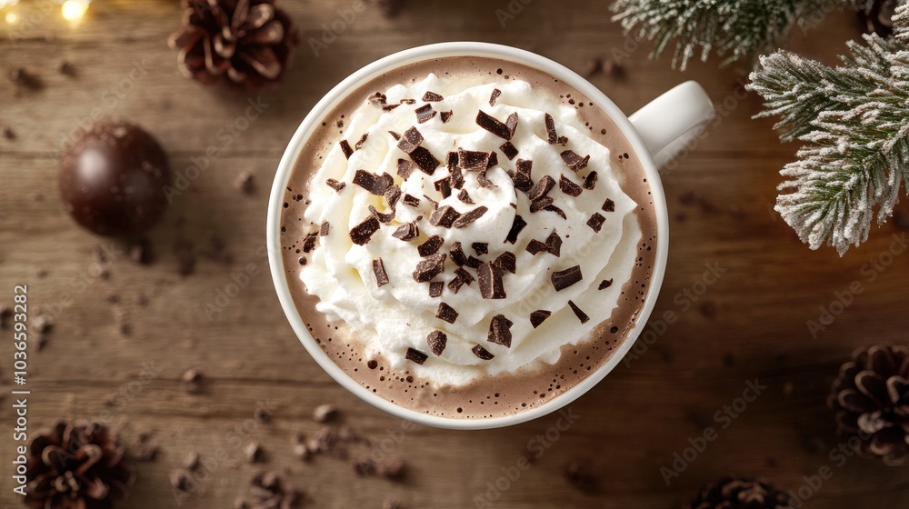 Cozy Hot Chocolate with Toppings and Winter Decor Cozy Hot Chocolate with Toppings and Winter Decor