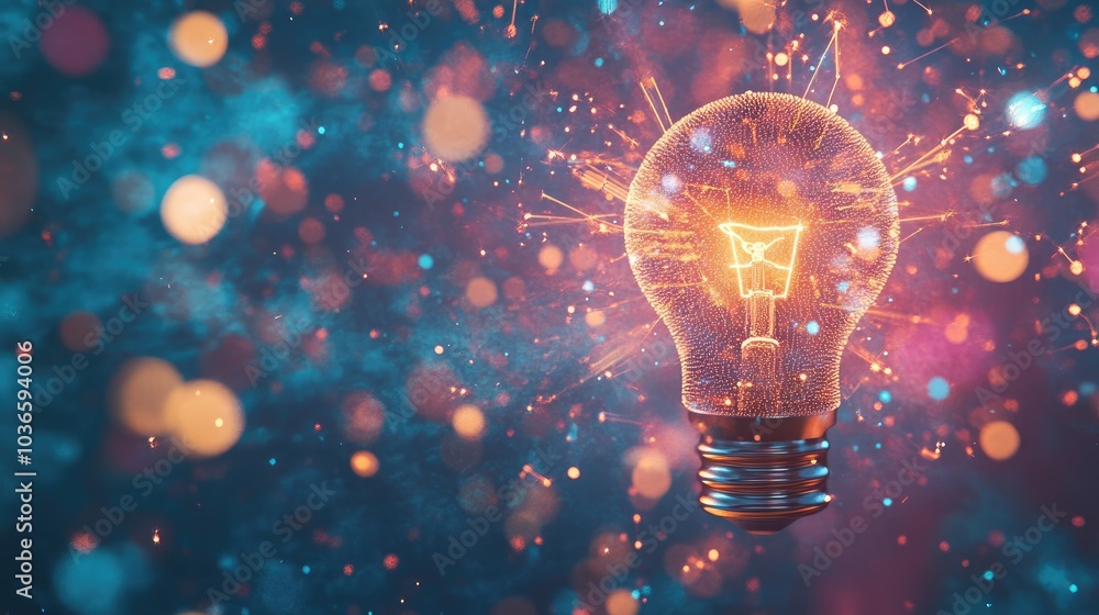 Sparkling Light Bulb with Colorful Bokeh Background Sparkling Light Bulb with Colorful Bokeh Background