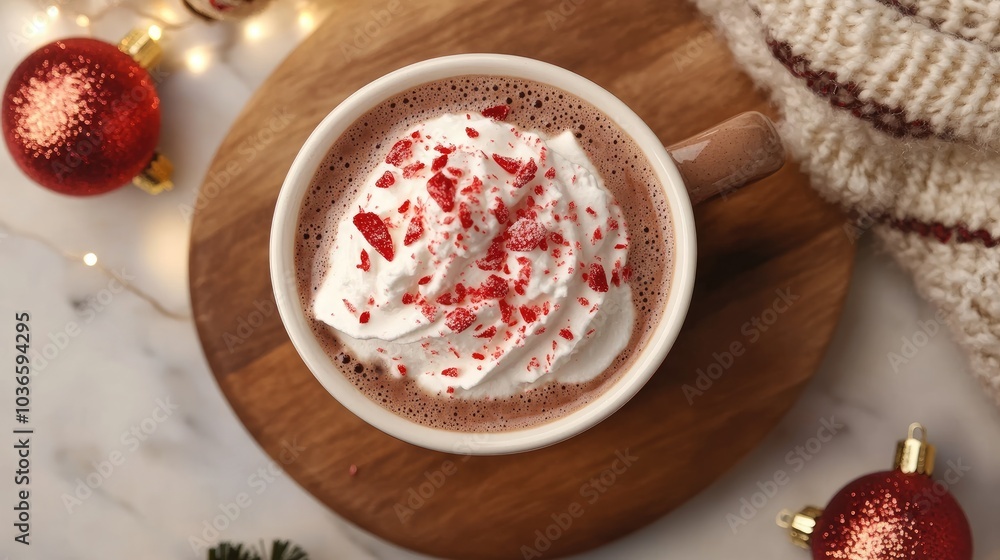 Festive Hot Chocolate with Whipped Cream and Toppings Festive Hot Chocolate with Whipped Cream and Toppings