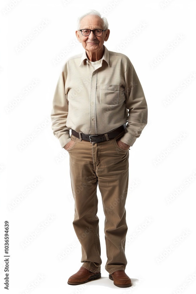 Portrait of a Senior Man in Casual Attire Standing Against a White Background Portrait of a Senior Man in Casual Attire Standing Against a White Background