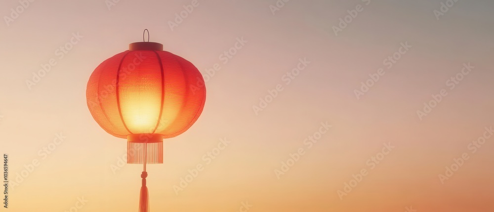 Fototapeta premium Vibrant red Chinese lantern illuminating the night during the Mid-Autumn Festival celebration, symbolizing unity and prosperity