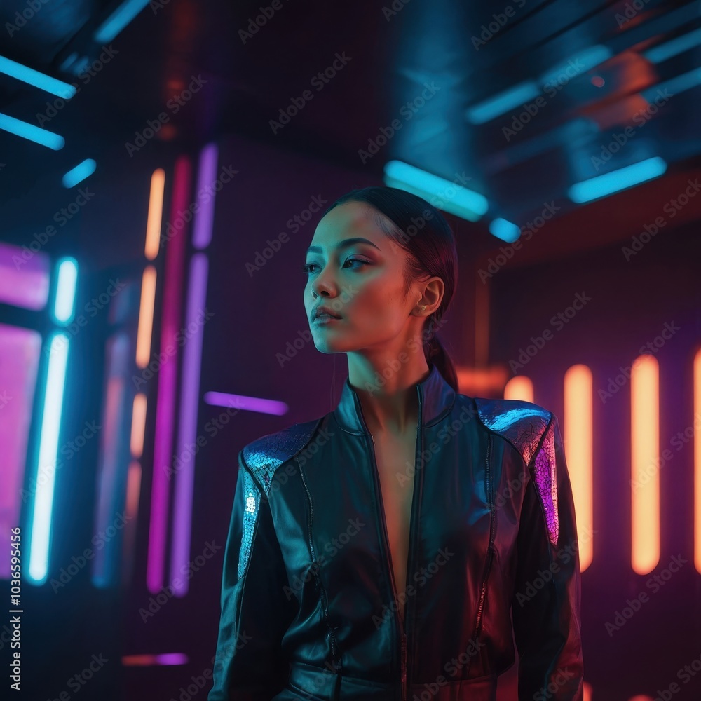 A Woman from the Future, Dressed in Cutting-Edge Fashion with Innovative Accessories, Embodying the Essence of Tomorrow’s Style and Technology in a Vibrant and Dynamic Environment. A Woman from the Future, Dressed in Cutting-Edge Fashion with Innovative Accessories, Embodying the Essence of Tomorrow’s Style and Technology in a Vibrant and Dynamic Environment.