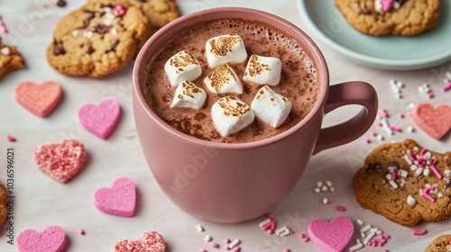 Cozy Hot Chocolate with Marshmallows and Cookies