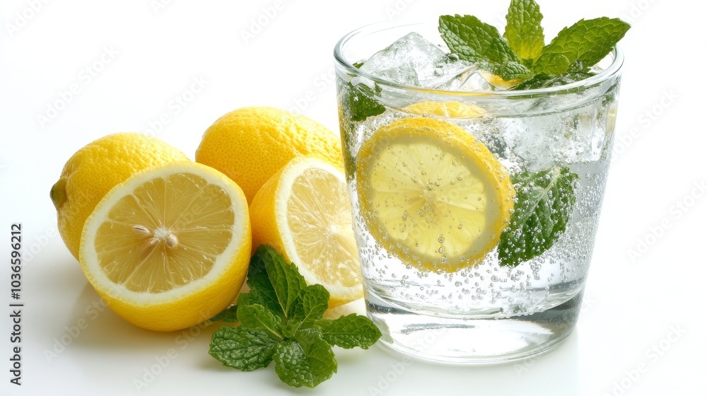 A refreshing drink with lemon slices and mint leaves, perfect for hydration. A refreshing drink with lemon slices and mint leaves, perfect for hydration.