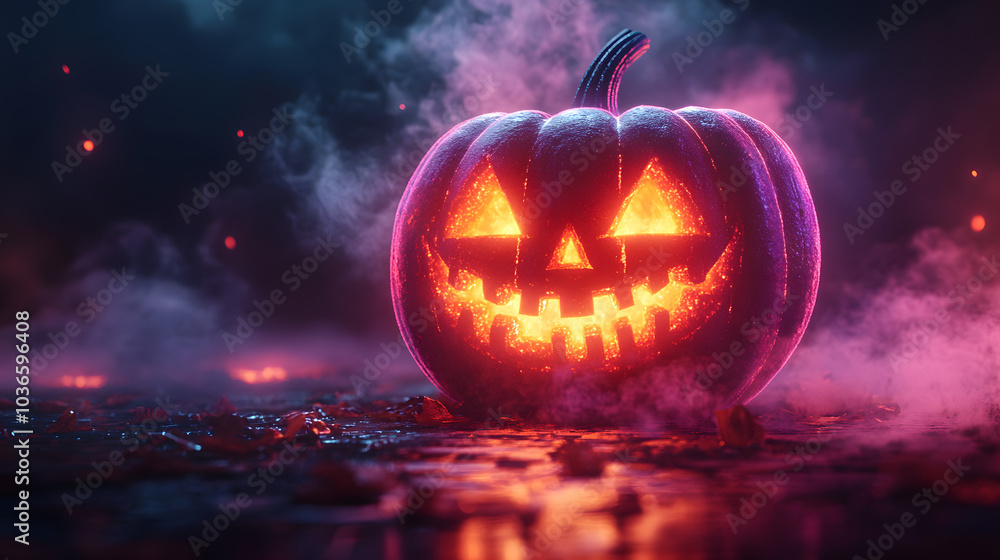 Halloween Pumpkin on a Podium Illuminated by a Glowing Light – A Captivating Display of Festive Spirit. The Pumpkin’s Intricate Carvings and Soft Glow Create a Perfect Atmosphere for Halloween Celebra Halloween Pumpkin on a Podium Illuminated by a Glowing Light – A Captivating Display of Festive Spirit. The Pumpkin’s Intricate Carvings and Soft Glow Create a Perfect Atmosphere for Halloween Celebra