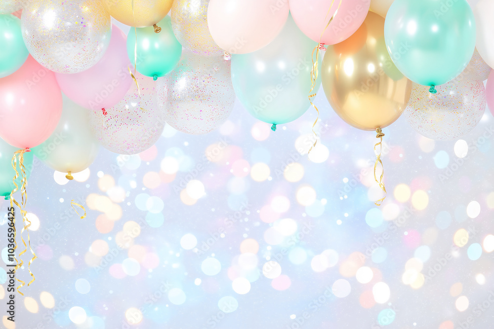 Gold Pink and Blue Balloon Arch in a Festive Setting Gold Pink and Blue Balloon Arch in a Festive Setting