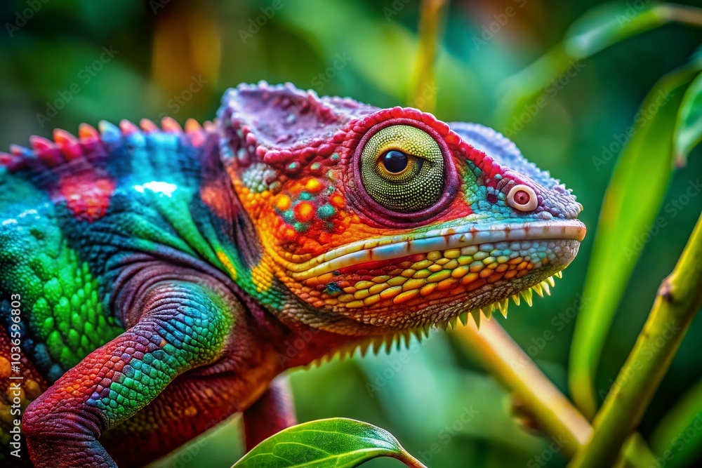 Obraz premium Chameleons: masters of color-changing camouflage with a mesmerizing display of textures.