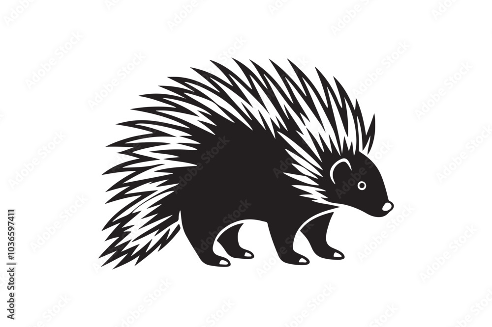North American porcupine silhouette vector illustration