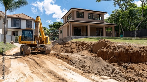 Excavator Digging New Home Foundation 