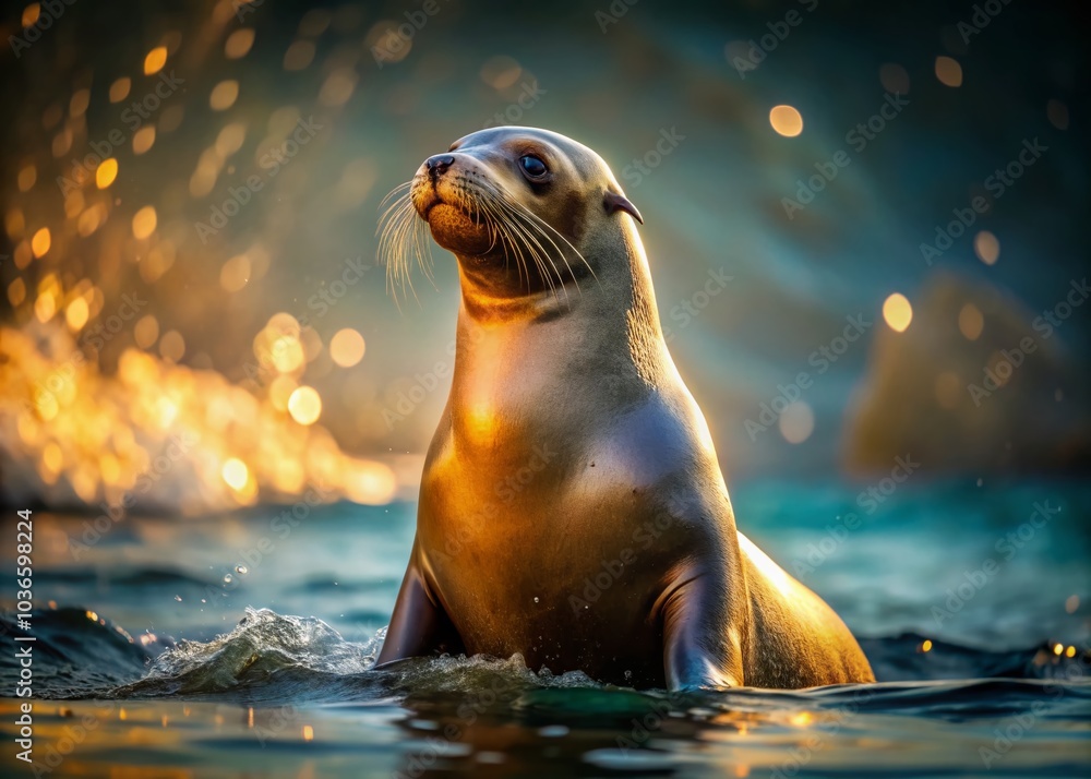 Obraz premium Breathtaking low-light shots illuminate the enchanting world of sea lions.