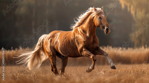 Golden Palomino Horse Galloping through a Field