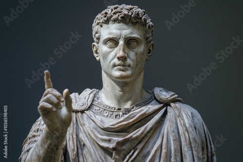 Ancient roman emperor augustus caesar statue pointing upwards