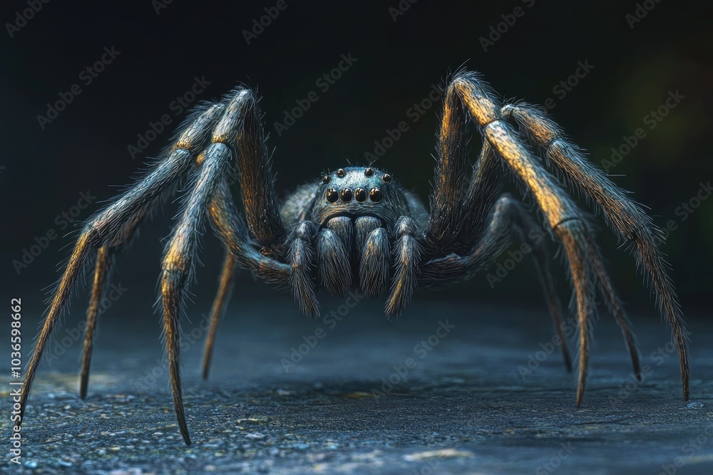 Big hairy spider standing on ground at night Big hairy spider standing on ground at night